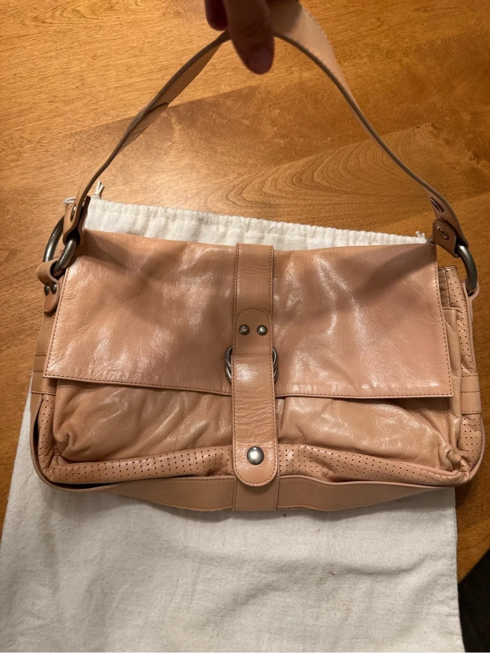 Theory Soft Leather Shoulder Bag in Blush Nude